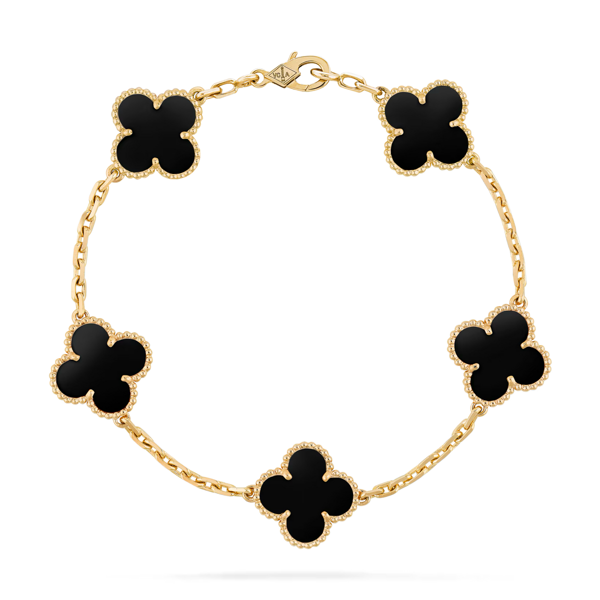 Van Cleef & Arpels Vintage Alhambra bracelet, 5 motifs 18K yellow gold, Onyx
