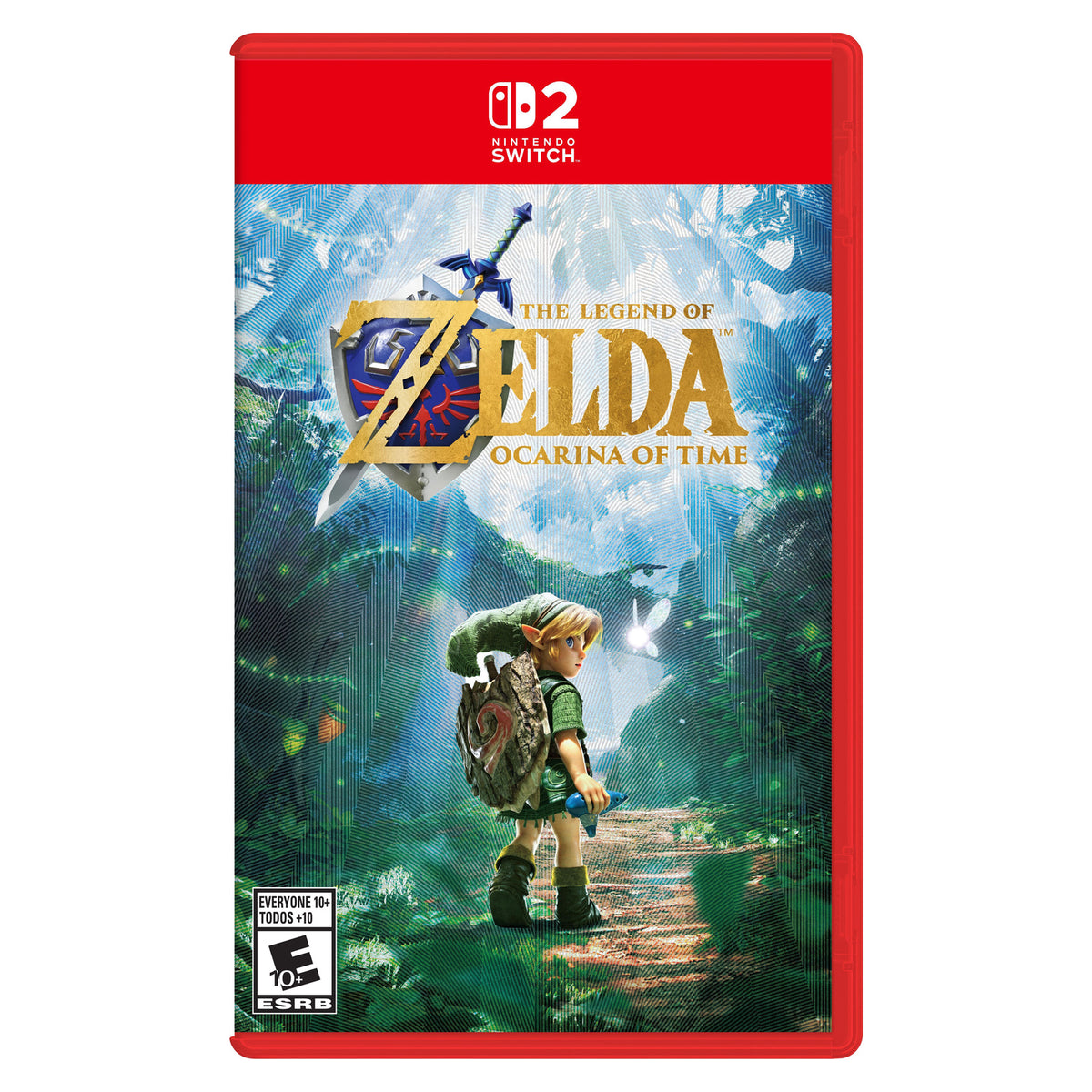 The Legend of Zelda Ocarina of Time Nintendo Switch 2 boxed game with foil cover art, on a white background