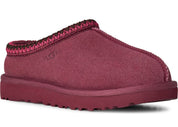 Maroon slipper with red trim on a white background