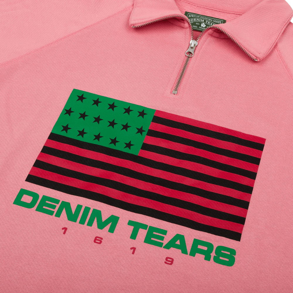 Denim Tears ADG Pan African American Flag Half Zip Pink