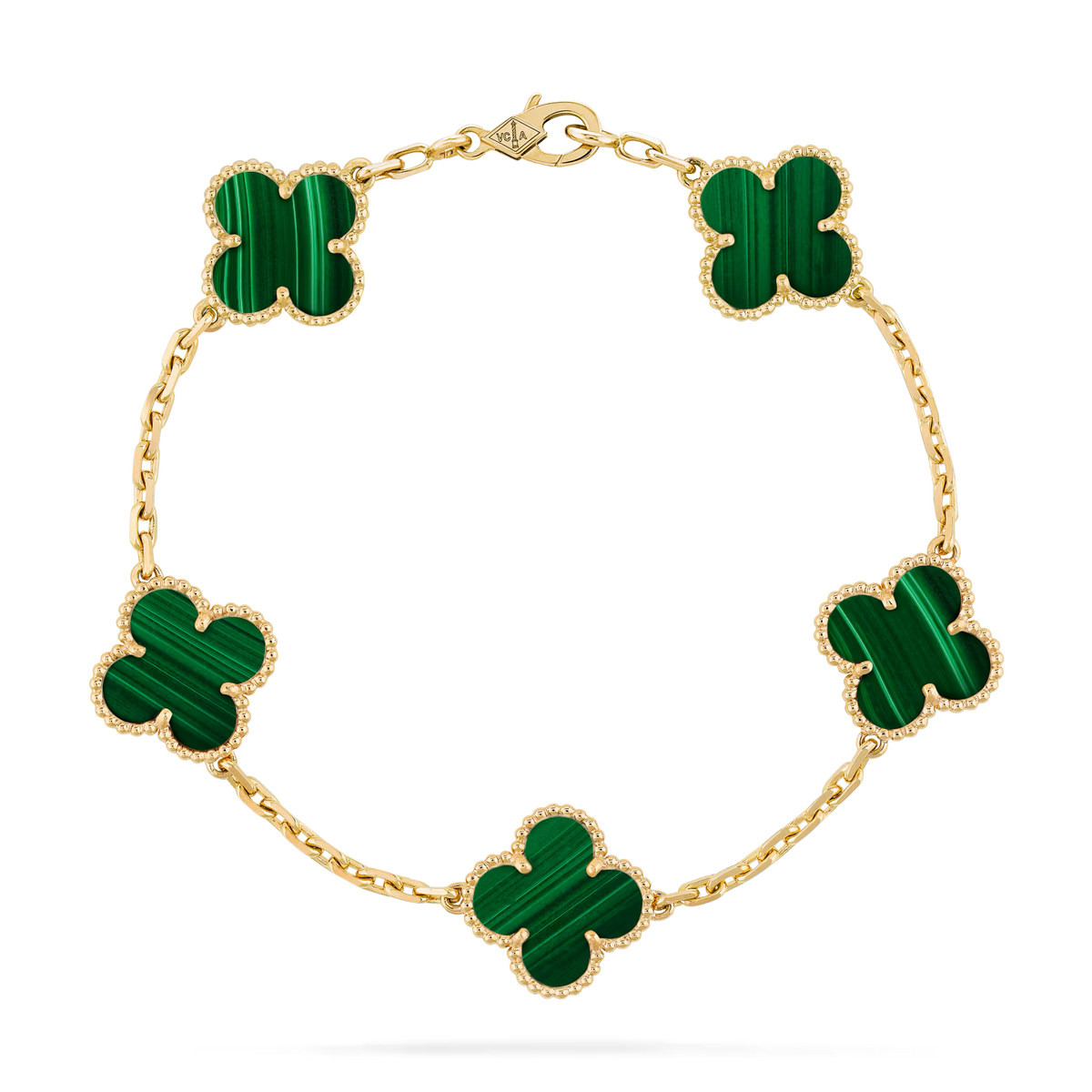 Van Cleef & Arpels Vintage Alhambra bracelet, 5 motifs 18K yellow gold, Malachite