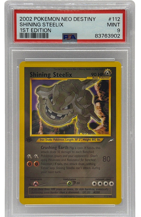 Pokémon trading card in protective packaging with a white background