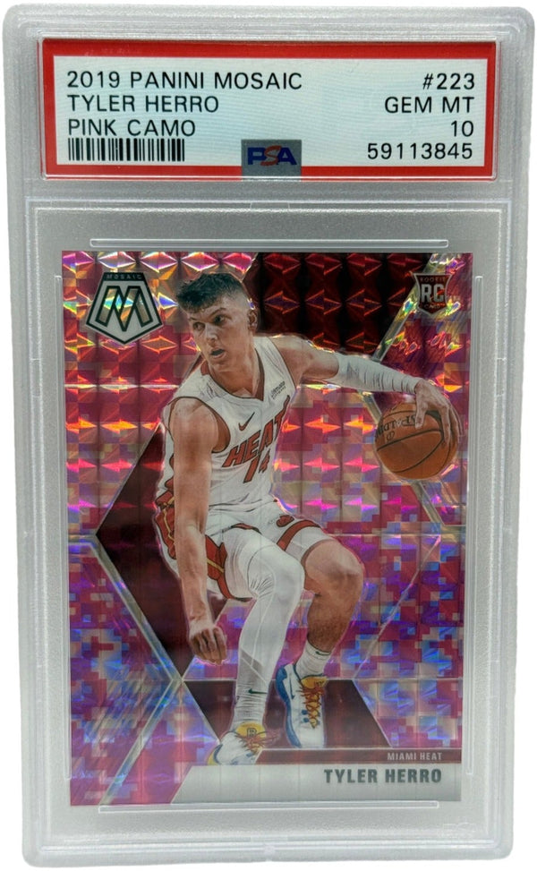 2019 Panini Mosaic Tyler Herro Pink Camo Rookie Card #223 PSA 10 GEM MINT