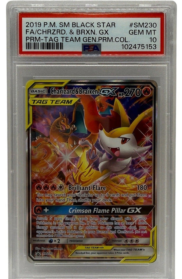 2019 Pokémon SM Tag Team Generations Charizard & Braixen GX SM230 PSA 10 GEM MINT — photo 1