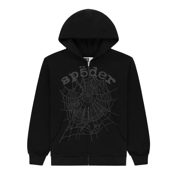 Sp5der OG Web V2 Phantom Zip Up Hoodie Black