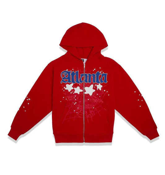 Sp5der Atlanta Zip Up Hoodie Red