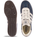 Navy and white Adidas sneakers showing sole and side view on a white background - Image 4