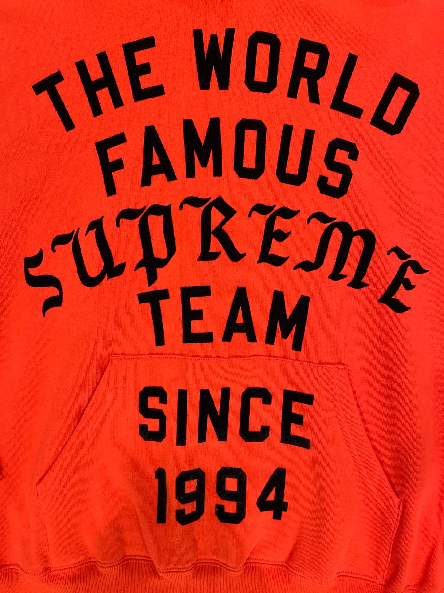 Supreme Team Flocked Hooded Sweatshirt Bright Red, Sweatshirt - Supra Sneakers