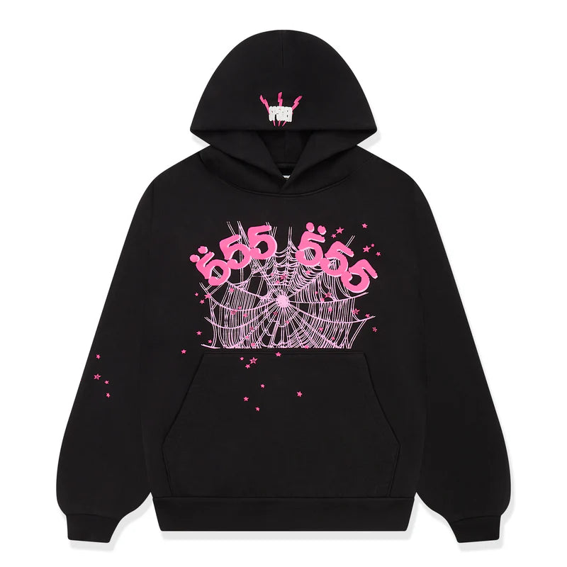 Sp5der Angel Number Hoodie Black & Pink