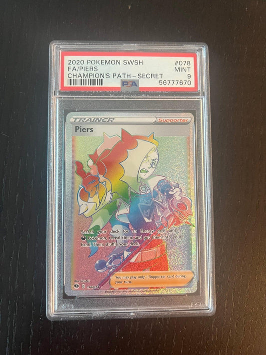 2020 Pokemon SWSH Full Art Piers Rainbow | Champion's Path Secret #078 | PSA 9 MINT - Supra Sneakers