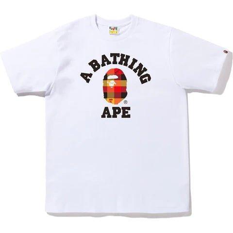 Bape Block Check College Tee White / Red - Supra Sneakers