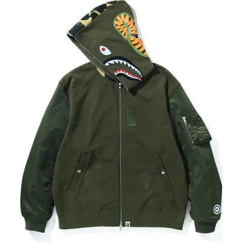 Bape Military Shark Relaxed Fit Full Zip Hoodie Olive - Supra Sneakers