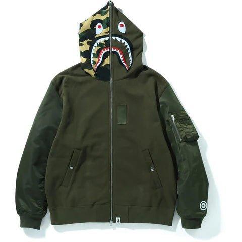 Bape Military Shark Relaxed Fit Full Zip Hoodie Olive - Supra Sneakers