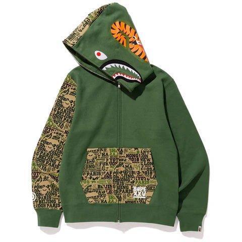 Bape XXV Cities Camo Shark Full Zip Hoodie Green - Supra Sneakers