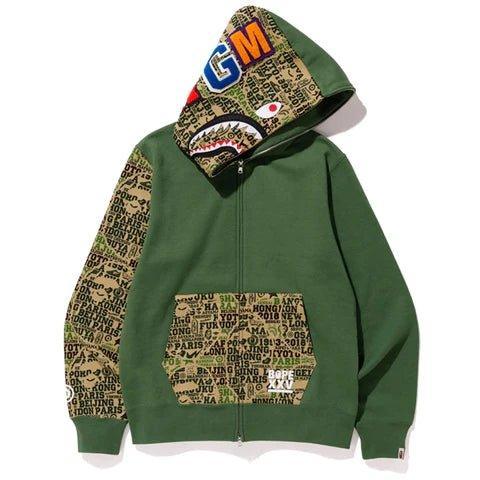 Bape XXV Cities Camo Shark Full Zip Hoodie Green - Supra Sneakers