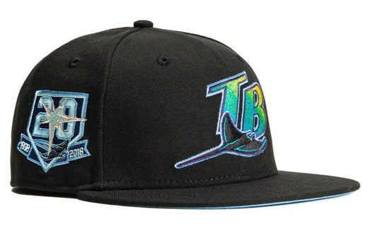 New Era 59 Fifty Tampa Bay Rays 20th Anniversary Patch Icy UV Hat - Black, Light Blue - Supra Sneakers